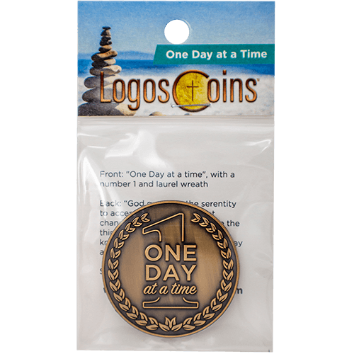 One Day at a Time Antique Gold Plated Challenge Coin with Serenity Prayer