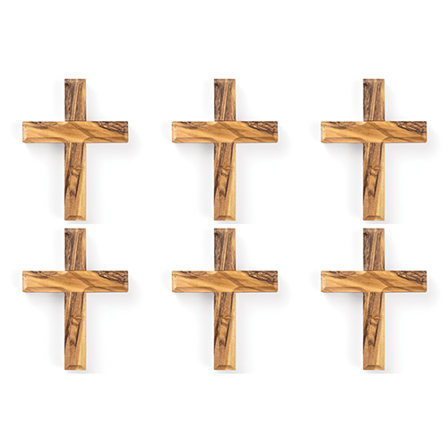 Set of 6 Olive Wood Cross Magnets with Hanging Holes