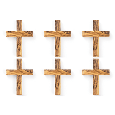 Set of 6 Olive Wood Cross Magnets with Hanging Holes