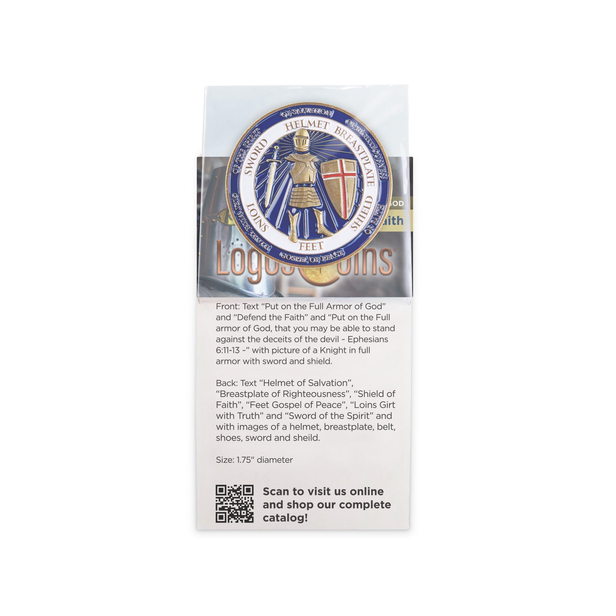 Armor of God - Defend the Faith Challenge Coin,  Religious Pocket Prayer Token, Ephesians 6:11-13