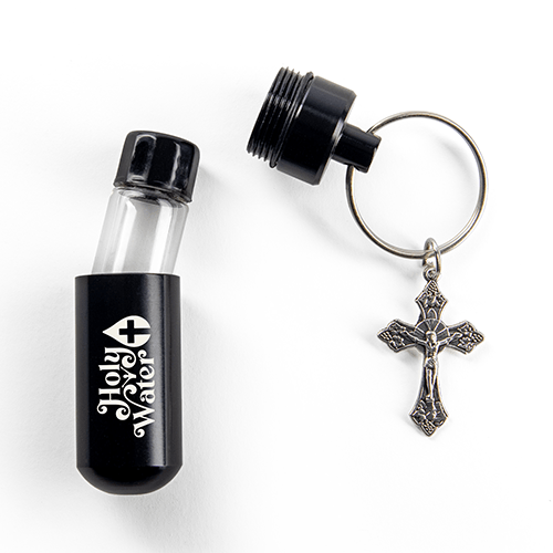 Catholic Holy Water Bottle Keychain Kit - Black