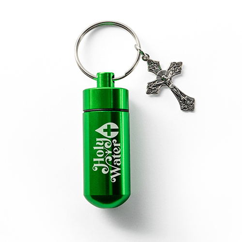Catholic Holy Water Bottle Keychain Kit - Green