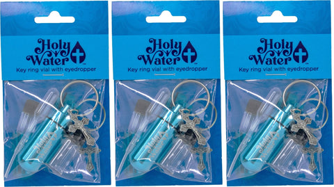 Catholic Holy Water Bottle Keychain Kit - Aqua, Bulk Set of 10