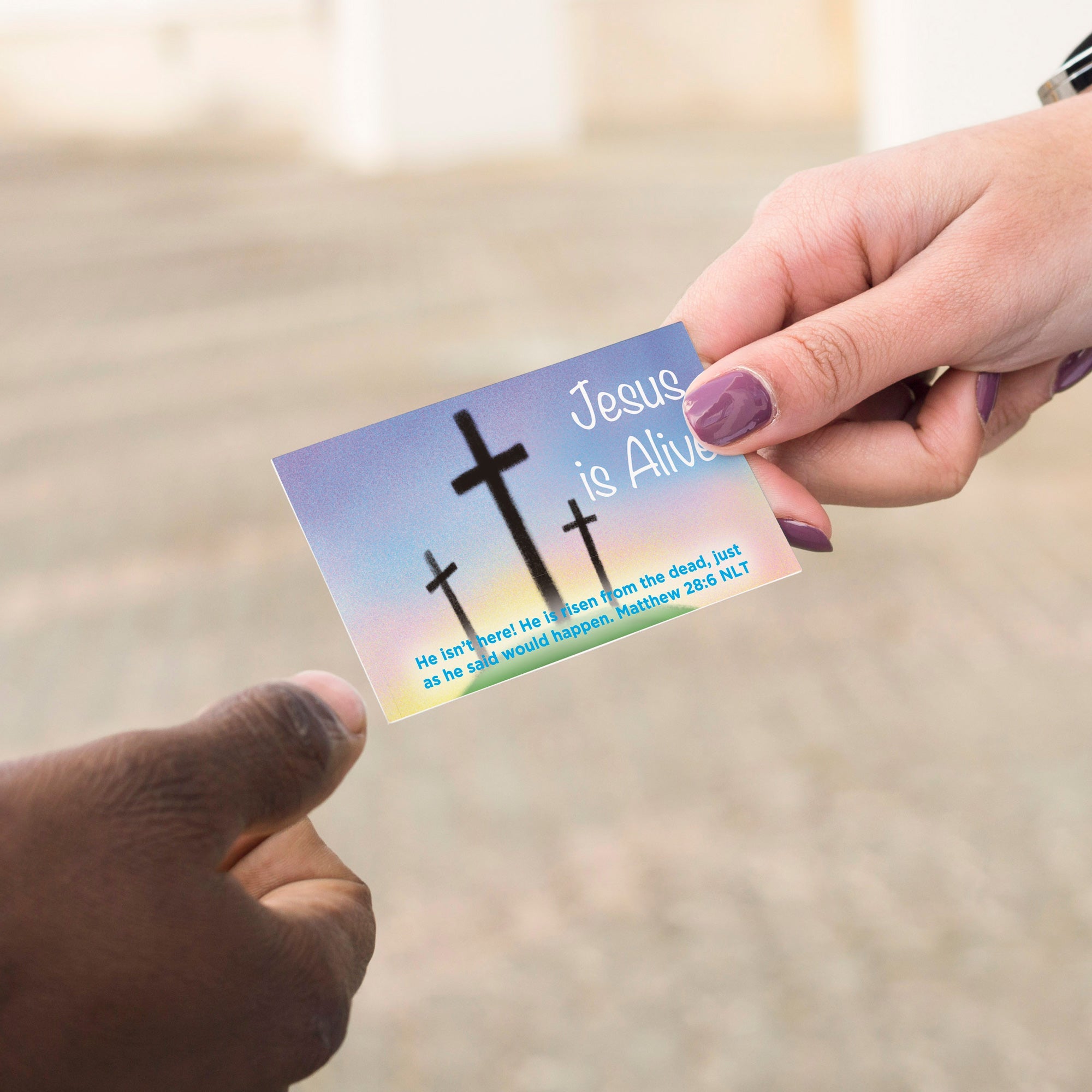 Easter, Pass Along Scripture Cards, Easter, Jesus is Alive (Calvary), Matthew 28:6, Pack of 25