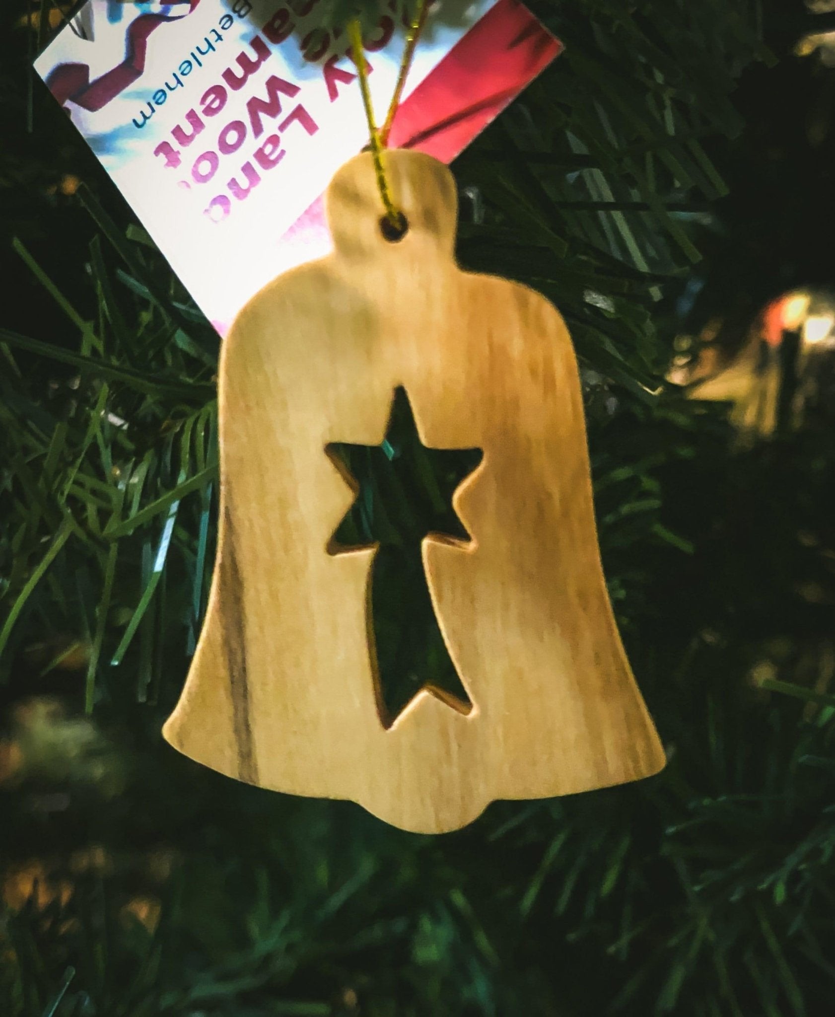 Holy Land Olive Wood Ornament - Value Pack of All 6, Bell with Star - 2D- Holy Land Olive Wood Ornament