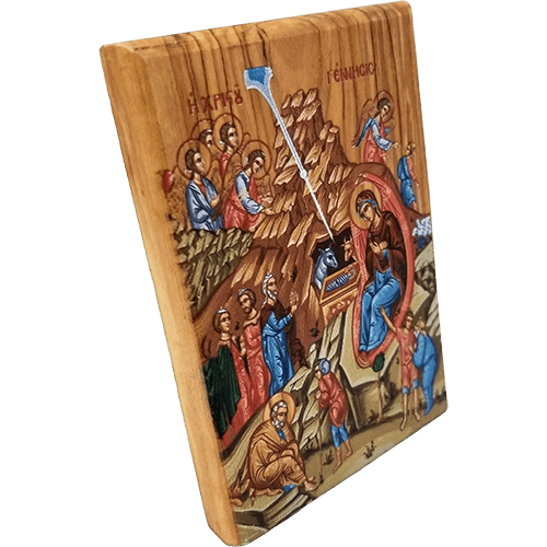 Nativity Scene Olive Wood Color Icon