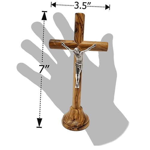 7" Olive Wood Standing Cross and Crucifix