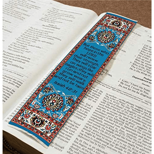 Wings Like Eagles, Bulk Pack of 4 Woven Fabric Bible Verse Bookmarks, Silky Soft & Flexible Religious Bookmarkers for Novels Books & Bibles, Memory Verse Gift, Traditional Turkish Woven Design