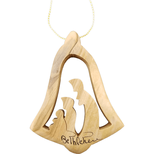 Olive Wood Bethlehem Bell Nativity 3" Ornament