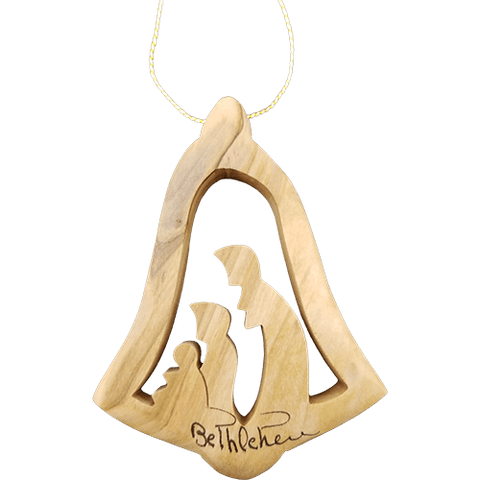 Olive Wood Bethlehem Bell Nativity 3" Ornament