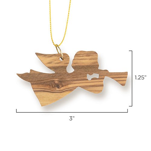 Angel with Trumpet (Horizontal) Christmas Ornament, Holy Land Olive Wood