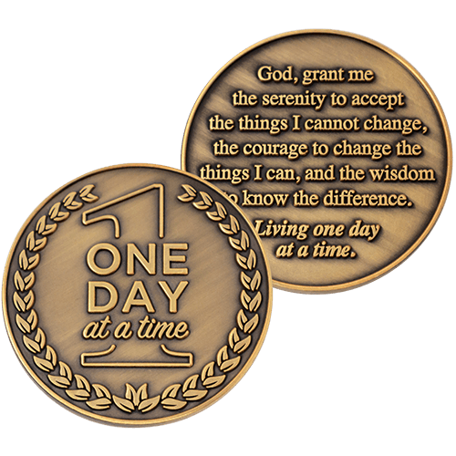 One Day at a Time Antique Gold Plated Challenge Coin with Serenity Prayer