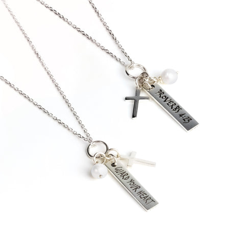 Guard Your Heart, Sterling Silver Scripture Cross Necklace