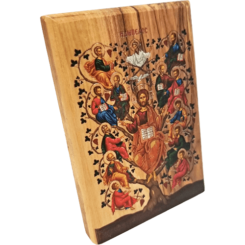 Jesus and the 12 Apostles Olive Wood Color Icon side view