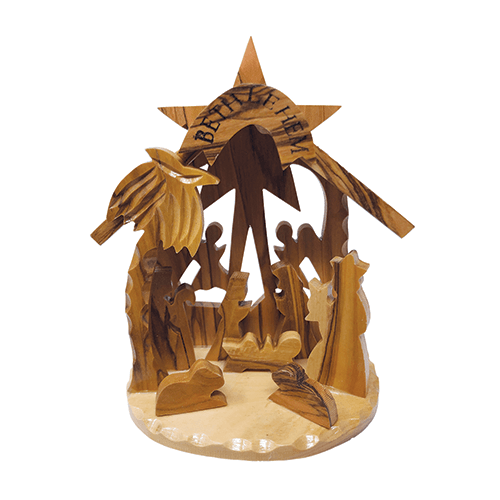 Olive Wood 3D Nativity Scene Grotto Ornament - Large