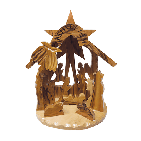 Olive Wood 3D Nativity Scene Grotto Ornament - Large