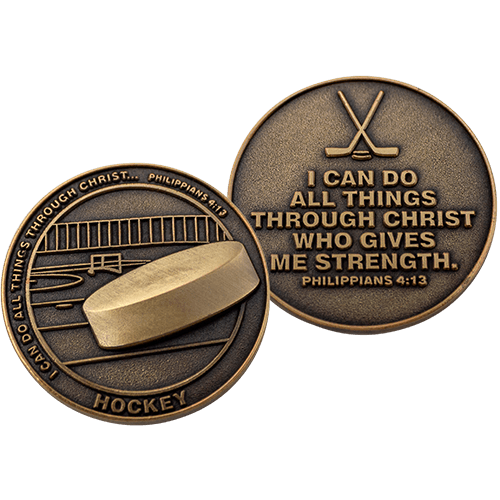 Front and Back of Hockey Players Christian Antique Gold Plated Sports Coin