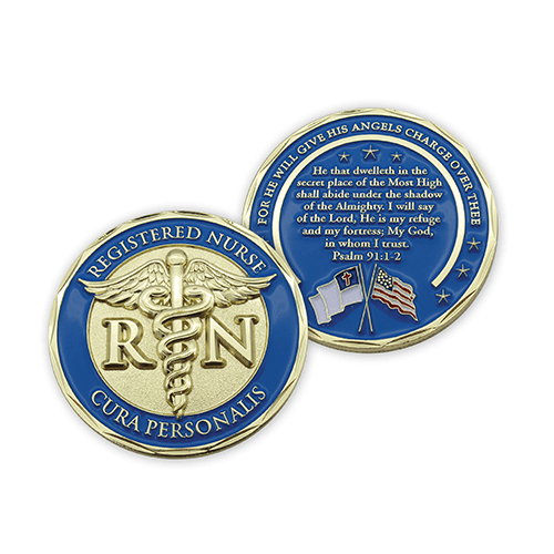 Nurse Gold Plated Challenge Coin With Psalm 91 and Cura Personalis