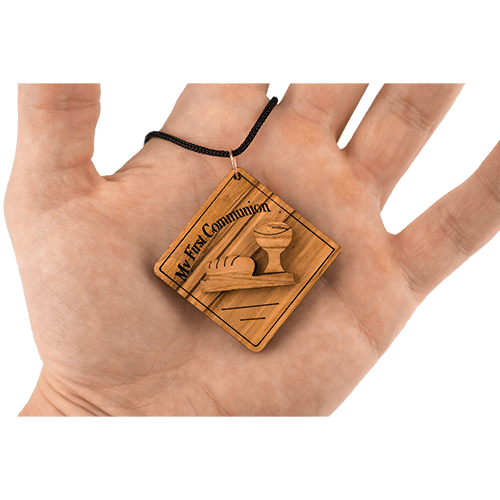 First Communion Keepsake Olive Wood Necklace