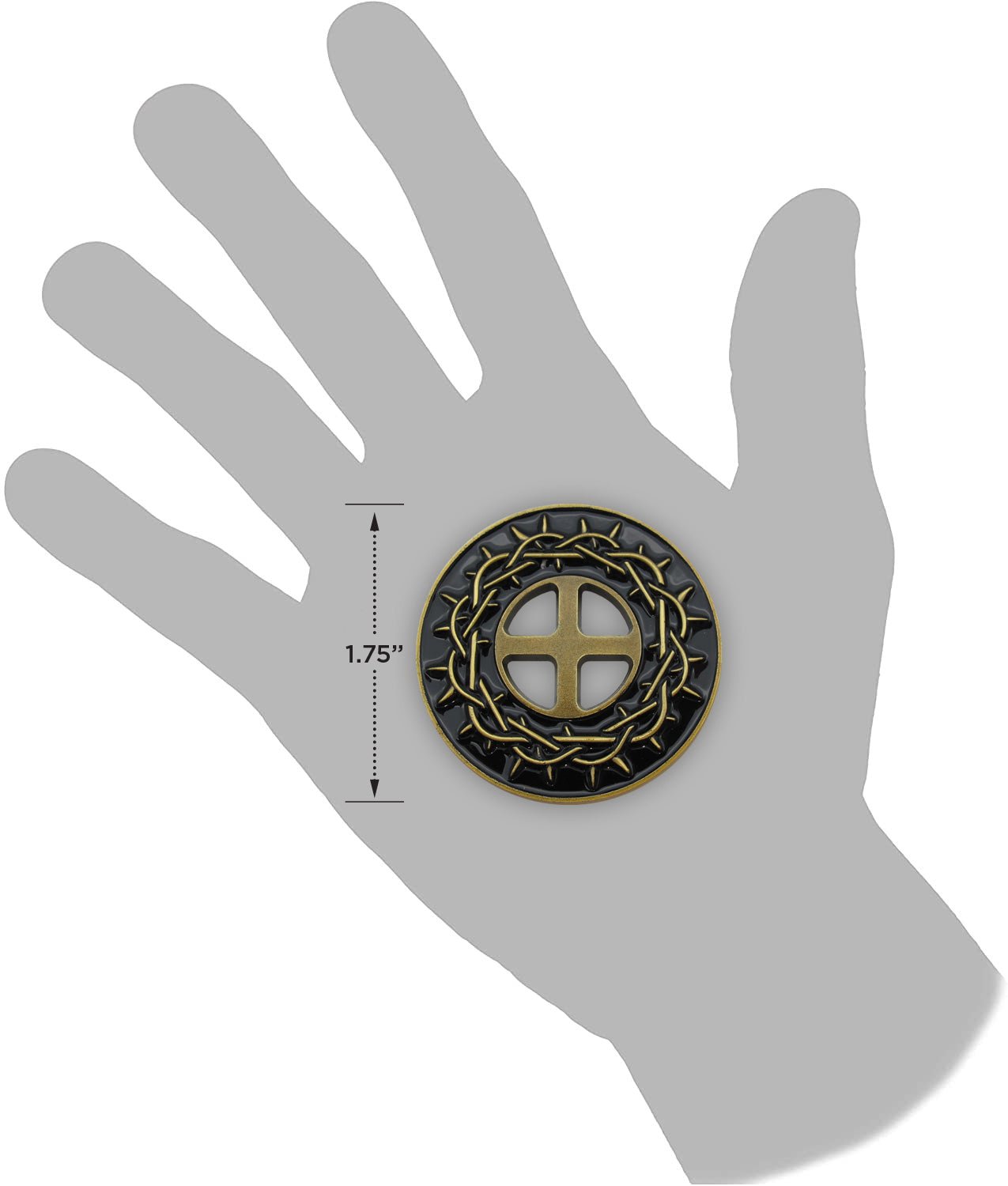 Crown of Thorns Antique Gold Plated Challenge Coin - Isaiah 53:5 in hand for size reference
