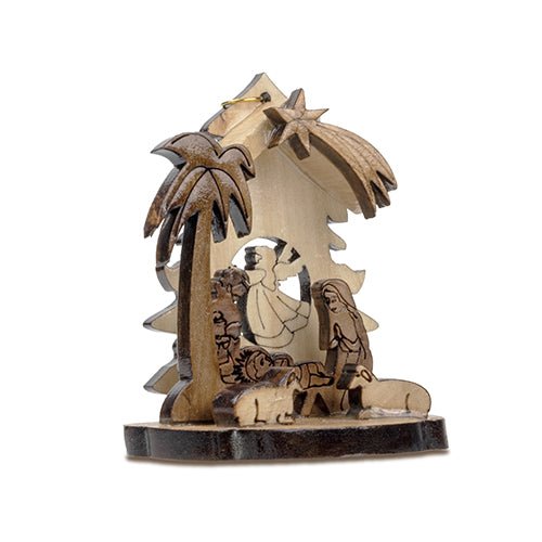 Pine Tree Nativity Scene, Olive Wood Manger Grotto