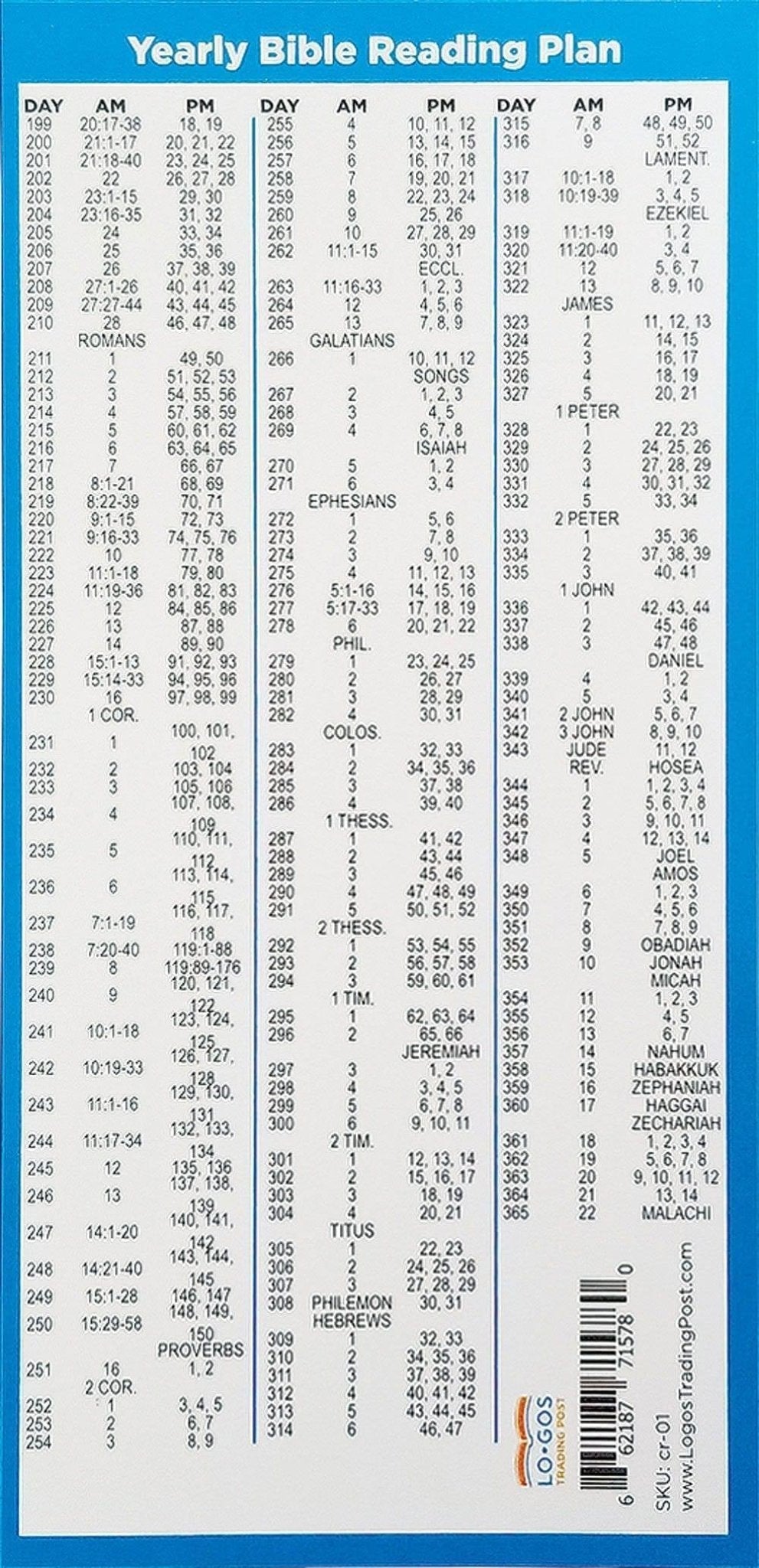 One Year Bible Reading Plan Card - 6 Different Quantities