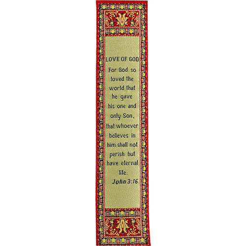 For God so Loved the World, Woven Fabric Christian Bookmark, Love of God, Silky Soft John 3:16 Bookmarker for Novels Books and Bibles, Traditional Turkish Design, Flexible Memory Verse Bookmark Gift