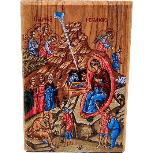 Nativity Scene Olive Wood Color Icon