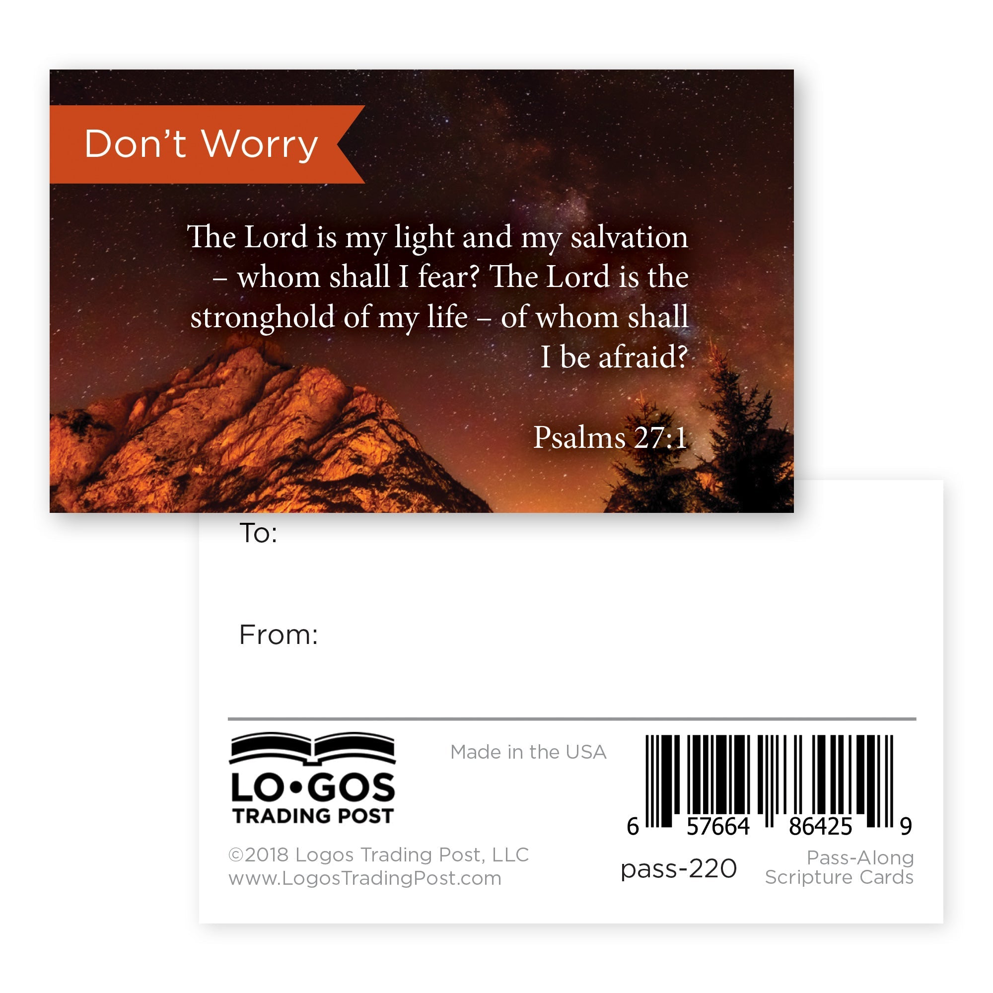 Don't Worry, Psalms 27:1, Pass Along Scripture Cards, Pack 25