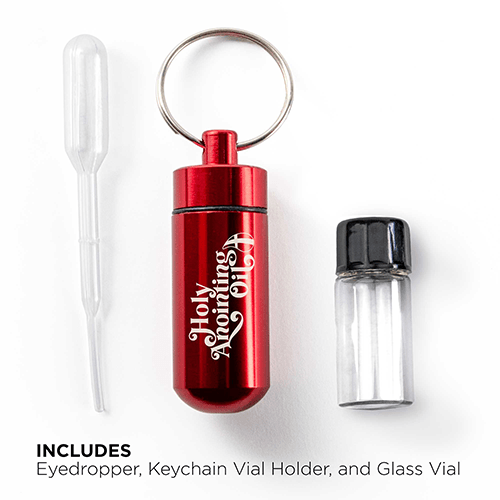 Oil Vial Keyring showing keyring vial holder, vial and eyedropper with descriptive text