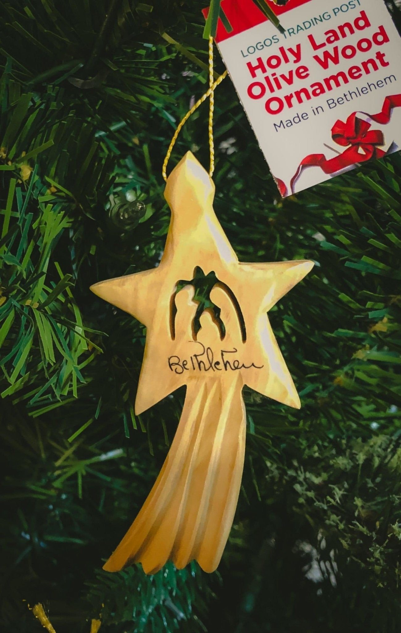 Olive Wood Bethlehem Shooting Star Nativity 4" Ornament