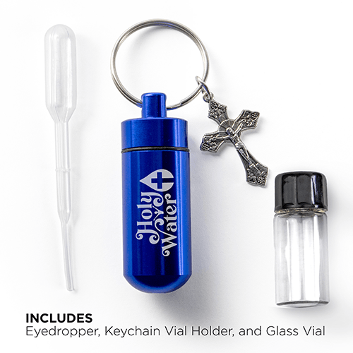 Catholic Holy Water Bottle Keychain Kit - Blue, Bulk Set of 3