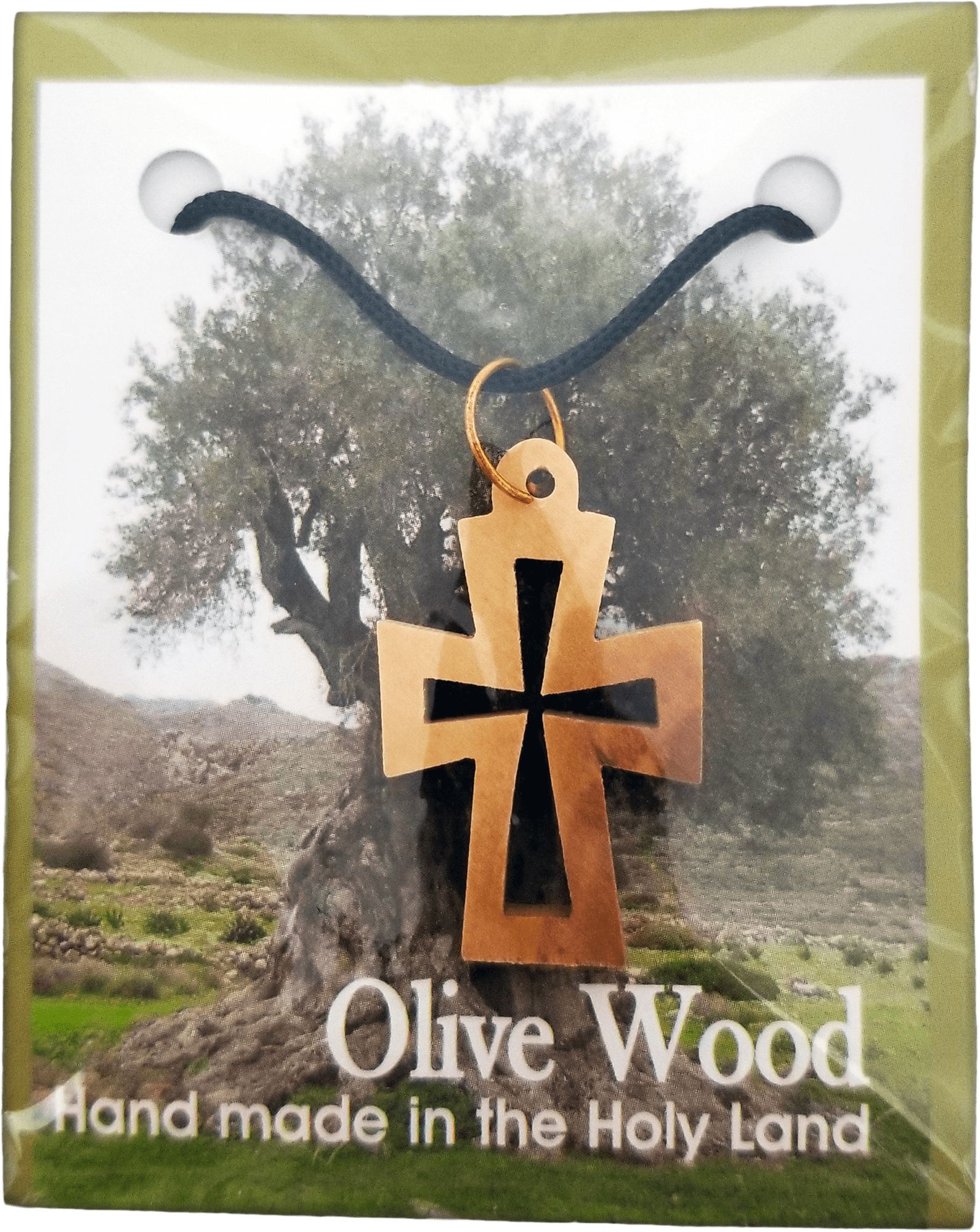 Olive Wood Cross Cutout Necklace with Flat Edges