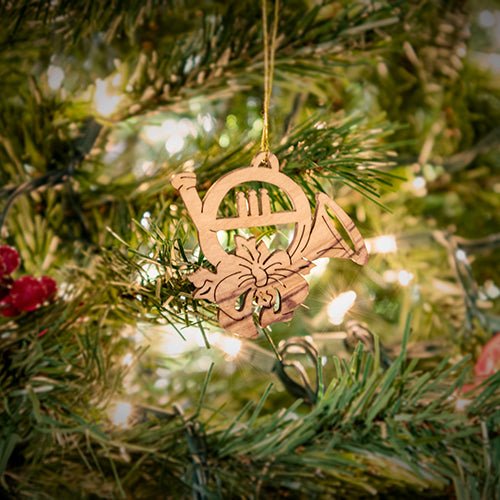 French Horn Christmas Ornament, Holy Land Olive Wood