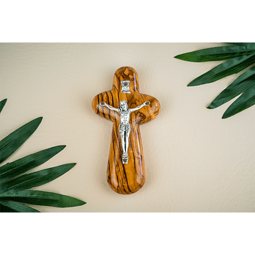 Olive Wood Comfort Cross with Crucifix, Pocket Prayer Token from Israel