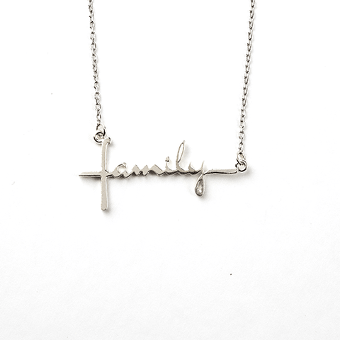Family Cross Necklace - Horizontal, Words of Life Sterling Silver Pendant Necklace