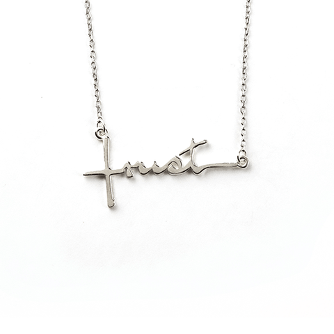 Trust Cross Necklace - Horizontal, Words of Life Sterling Silver Pendant Necklace