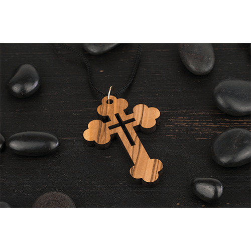 Budded Cross-in-Cross Olive Wood Necklace