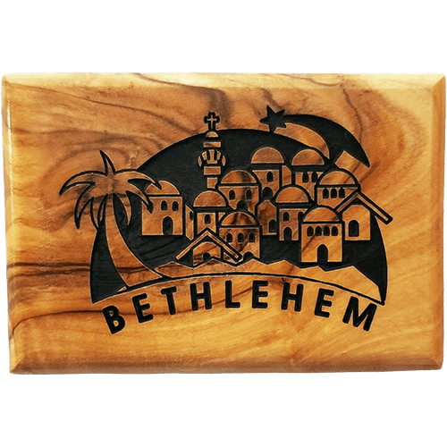 Bethlehem City and Star Horizontal Olive Wood Magnet