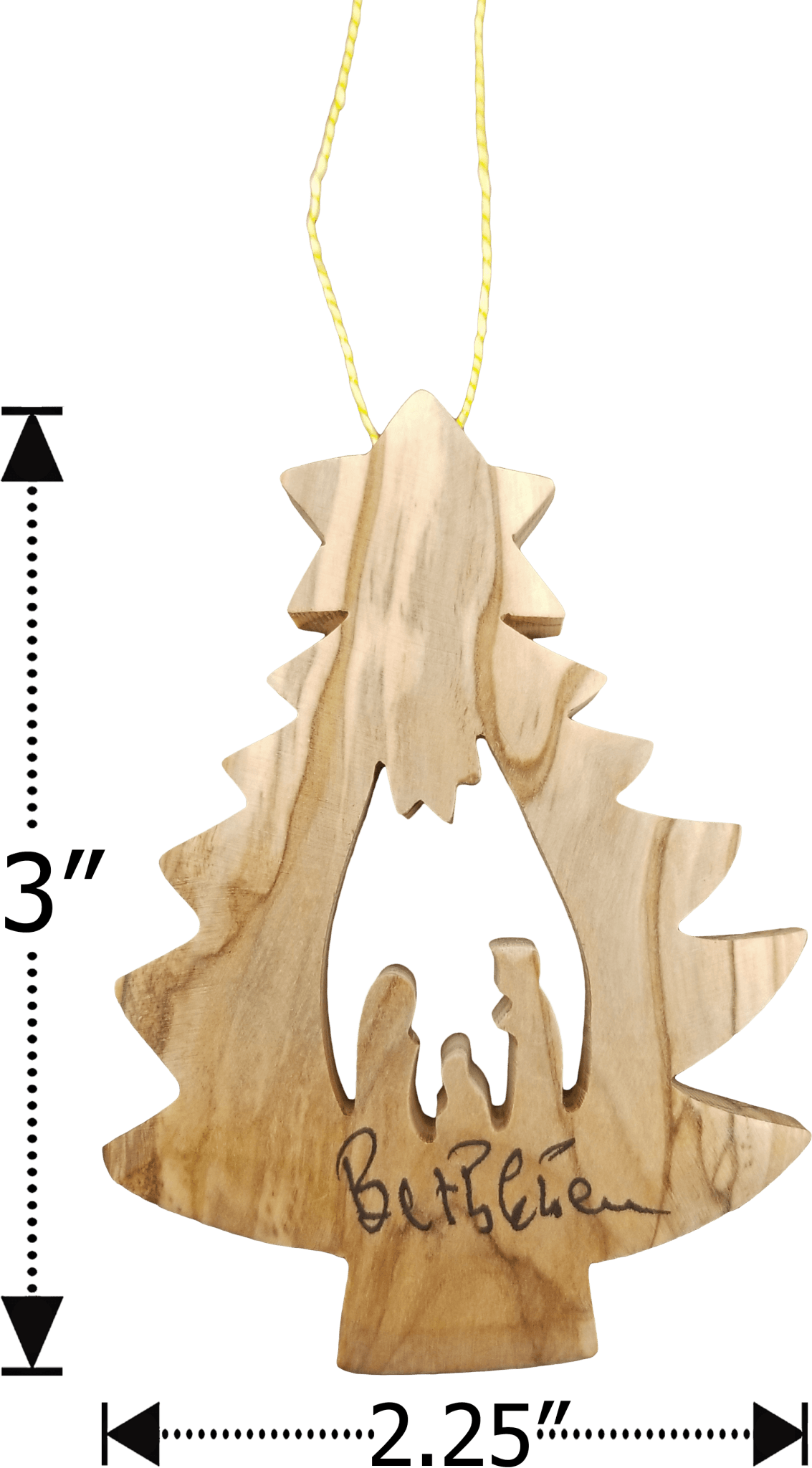 Olive Wood Bethlehem Pine Tree Nativity 3" Ornament