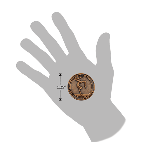 size of Christian gymnastics challenge coin relative to a human hand