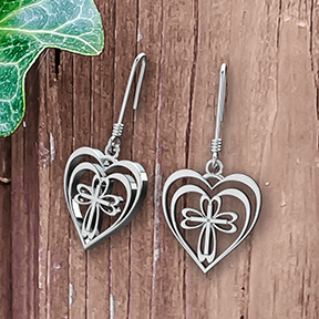 Logos Jewelry - Radiant Heart with Cross, Sterling Silver Earrings - Logos Trading Post, Christian Gift