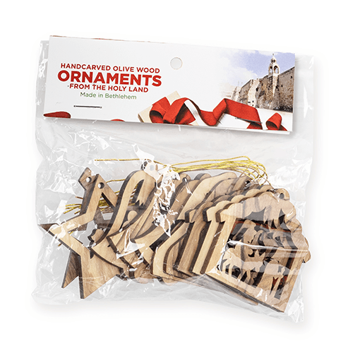 Olive Wood Christmas Ornaments, Bulk Set of 10