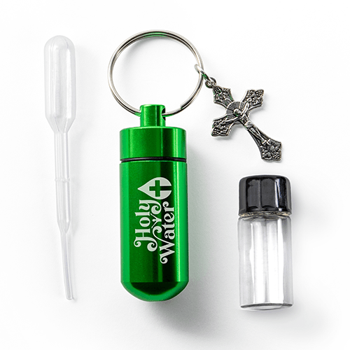 Catholic Holy Water Bottle Keychain Kit - Green