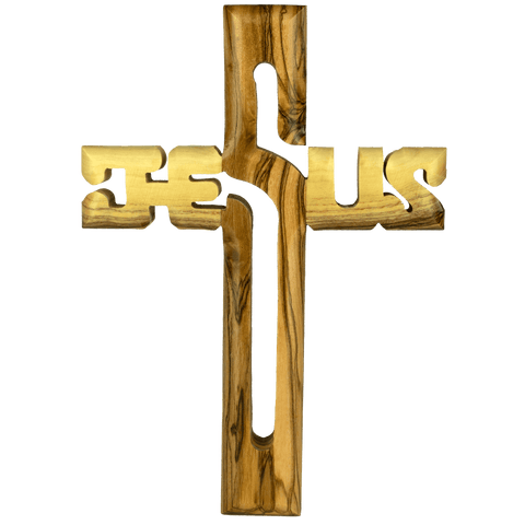 Olive Wood Wall Cross Jesus Cut Out (M)