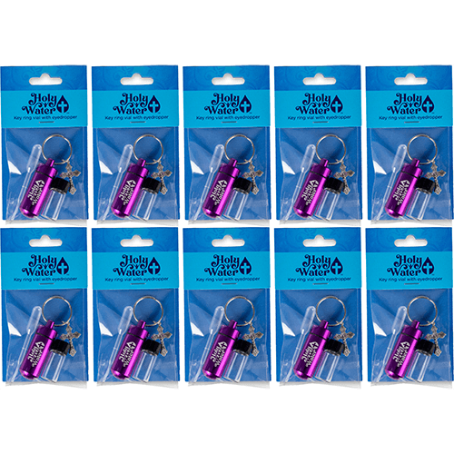 Catholic Holy Water Bottle Keychain Kit - Purple, Bulk Set of 10