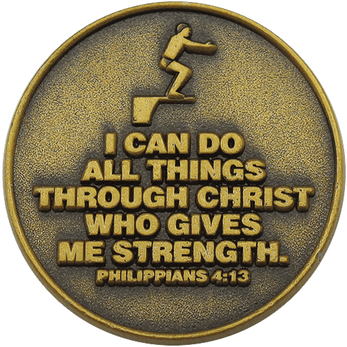 back of Christian diving challenge coin