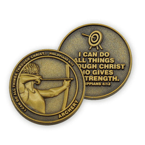 front and back of Christian archery challenge coin