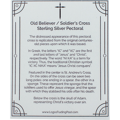 Old Believer Soldiers Cross, Large Sterling Silver Pectoral (No Chain)