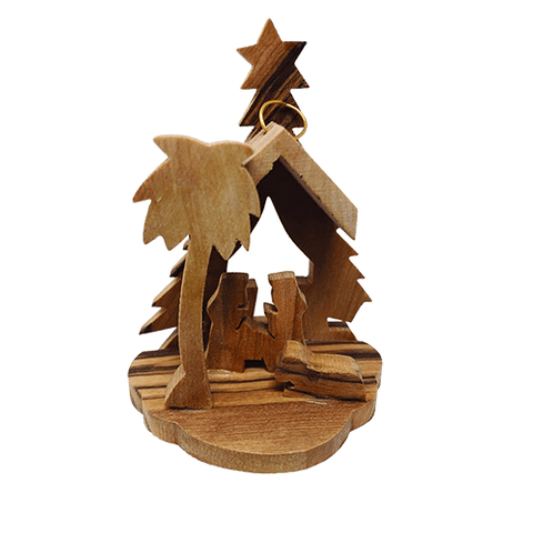 Olive Wood 3D Nativity Scene Grotto Ornament - Small